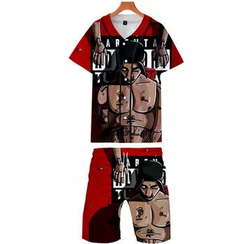 

2019 2PAC two piece set jackets and shorts Kpop Fashion new brand cool print 2PAC baseball jacket set for men Summer