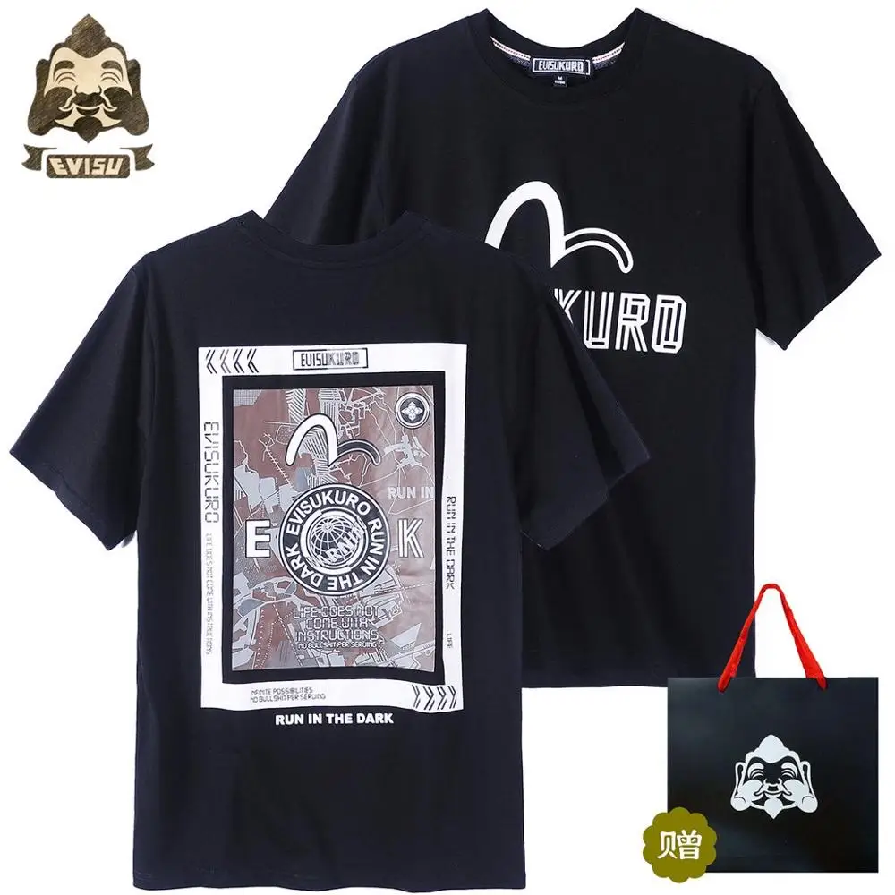 

2019 Evisu Joint KURO Limited Fashion Cotton Men's Short-Sleeved Spring And Summer Men And Women Lovers Short Sleeves Vest H615