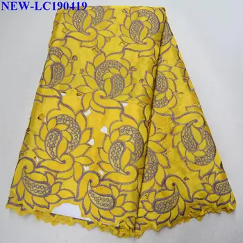 

Yellow color 100% Cotton Voile Lace Swiss Lace High Quality Swiss Voile Laces in Switzerland With Stones For Women Dress NXE06