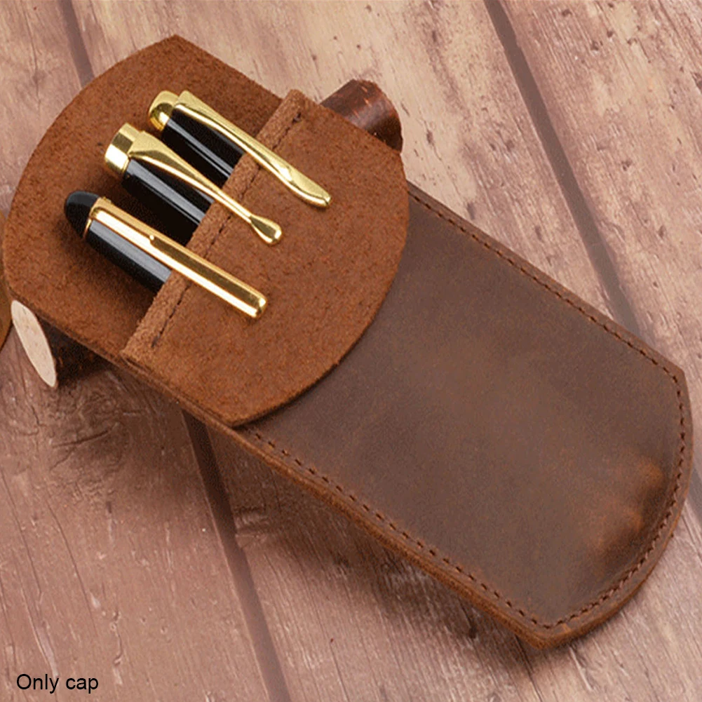 

Pouch Handmade Durable Pocket Protector Pencil Case Work PU Leather Portable Retro Essentials Student Pen Holder Office