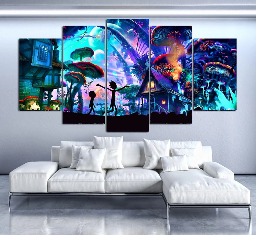 5 Pieces Rick And Morty Paintings Canvas Wall Art Modular Pictures Home Decor 5 Pieces Rick And Morty Paintings Canvas Wall Art Modular Pictures Home Decor