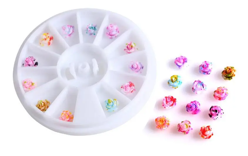 12 цветов колеса 3D дизайн ногтей Роза цветок волшебный дизайн DIY маникюр декоративные заклепки