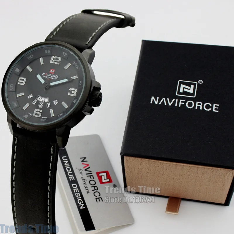 Con caja de regalo NAVIFORCE marca militar reloj de cuero día fecha 30 m  impermeable de cuarzo analógico reloj ejército Mens se divierte el reloj|watch  shows|watchwatch dropship - AliExpress
