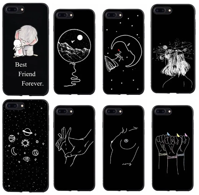 

Line Friends Art Phone Coque For iphone 7 Case for 8plus X Kiss Heart Soft Silicon Cover For iphone 6 6s Plus 5s SE Bag Shell