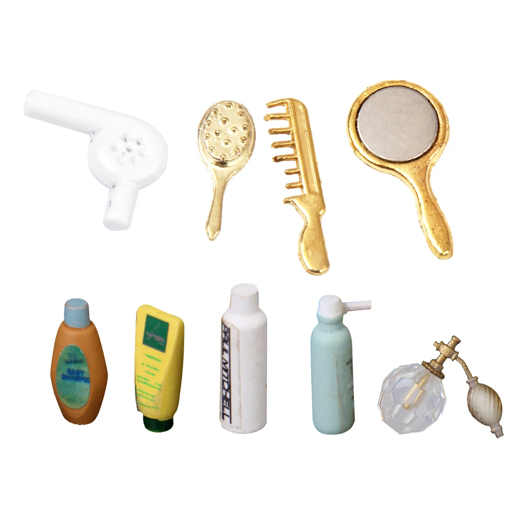 MagiDeal Dolls House Miniature Shampoo Bath Toiletries Set Bathroom Perfume Shampoo Bath Shower Accessory Decoration Set