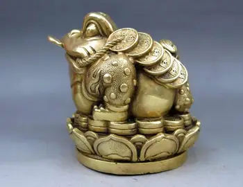 

China Brass Copper Feng Shui Wealth golden toad bufonid lotus blossom Statue