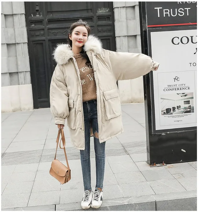 Fashion Thicken Women's Winter Long Coat With Fur Hooded Big Pockets Women Overcoat Oversize Warm Womens Parkas YT50147