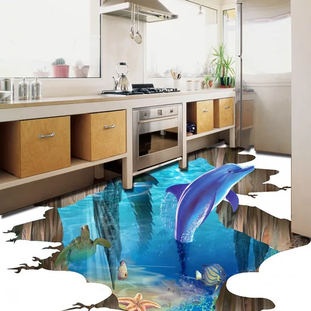Free Shipping Picture Sticker Kitchen Decoration Underwater World Free Shipping Picture Sticker Kitchen Decoration Underwater World Dolphin Playing Water Self Adhesive Pvc Floor