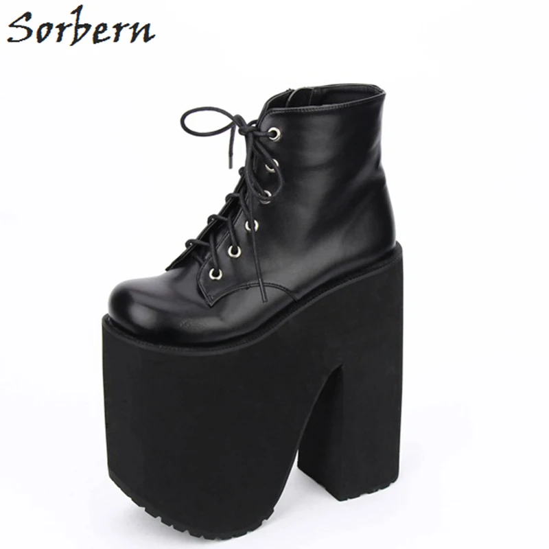 

Sorbern Fashion LOLITA Mid Calf Boots Round Toe PUNK Style Shoes Women 20cm Wedge High Heels 17cm Platform Boots For Women