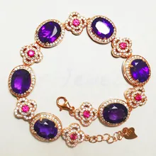 Природный аметист браслет-цепочка настоящее происхождения аметист 925 серебро 1.25CT* 6 шт. камни роскошный цветок стиль Fine jewelry