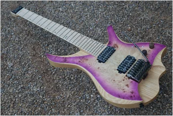 

7 Strings Headless Electric Guitar style Purple burst spalted curly maple top Flame maple Neck free shipping