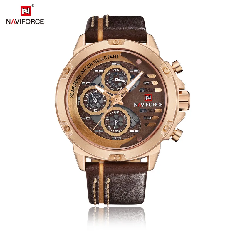 Relogio Masculino NAVIFORCE 9110 мужские часы лучший бренд класса люкс Золотые спортивные водонепроницаемые военные кварцевые кожаные часы на запястье мужские часы - Цвет: NA911001 without box