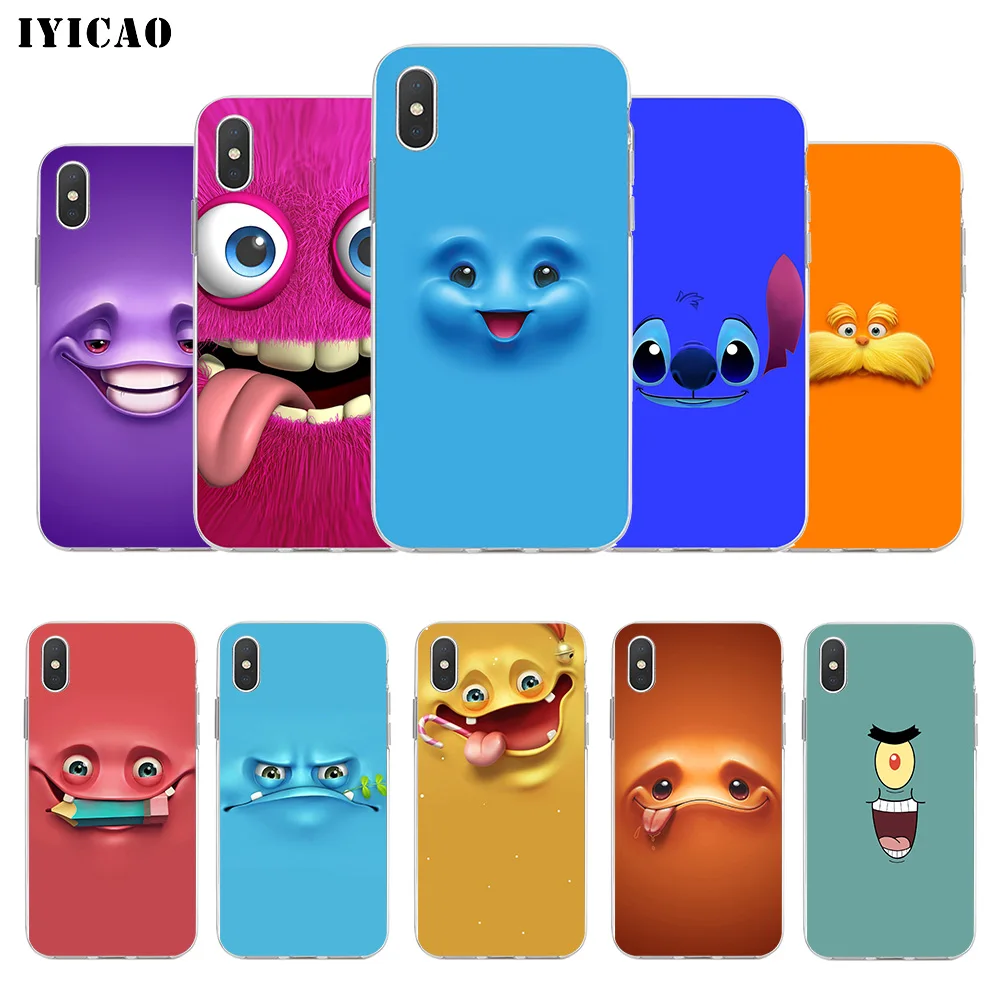 

IYICAO Cute face 3D Soft Silicone Phone Case for iPhone X XR XS MAX 6 6s 7 8 Plus X 5 5S SE TPU Cover