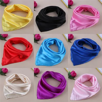 

New Solid Color Small Square Satin Artifical Silk Scarf for Ladies Women's Scarves Handkerchief 60*60cm