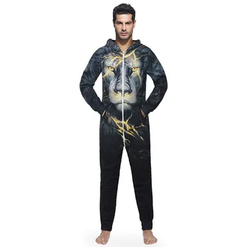 

Mens Jumpsuits Lion Beer Wolf All In One Hooded Long Sleeve Zip Soft Indoor Trousers Male Casual Long Sexy Jumpsuit Hot Sale