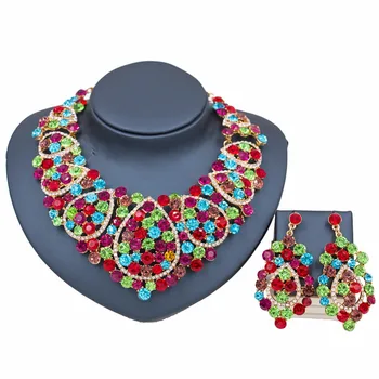

Exquisite Dubai Jewelry Set Luxury Gold Color Nigerian Wedding African Beads Necklace Earrings for Women Costume Accessories