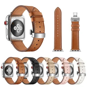 

30pcs Fashion Leather Strap for apple watch band 42mm 38mm 44mm 40mm iwatch series 4 3 2 1 butterfly clasp watchband bracelet
