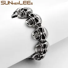 Sunnerlees Модные украшения женщин людей Огромный черепа звено цепи Нержавеющая сталь браслет ssb06