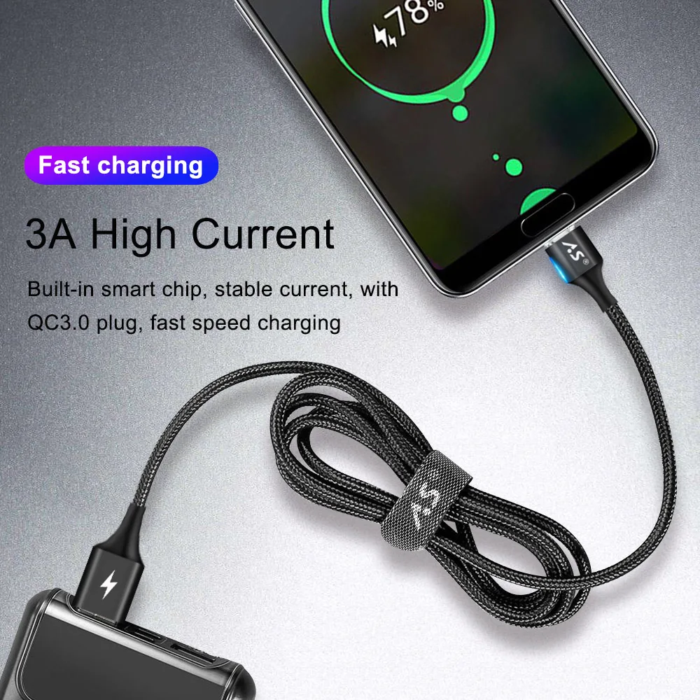 AS USB نوع C تهمة USB C كابل مغناطيسي نوع-C الحبل الهاتف شاحن سامسونج S9 S8 ملاحظة 8 Xiaomi Mi6 هواوي المحمول محول