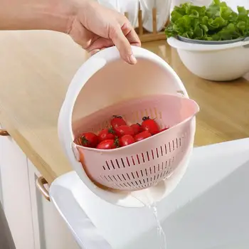 

2pcs Kitchen plastic fruit and vegetable drainage basket double multifunctional washing basket hollowed out fruit basket