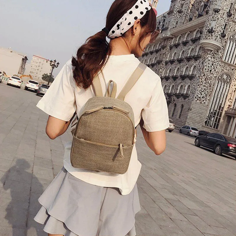 New Women Fahsion Canvas Backpacks Student Travel Female Casual Shoulder Bags Lady Weave Mochila Holiday Knit Back Pack BP3015 (4)