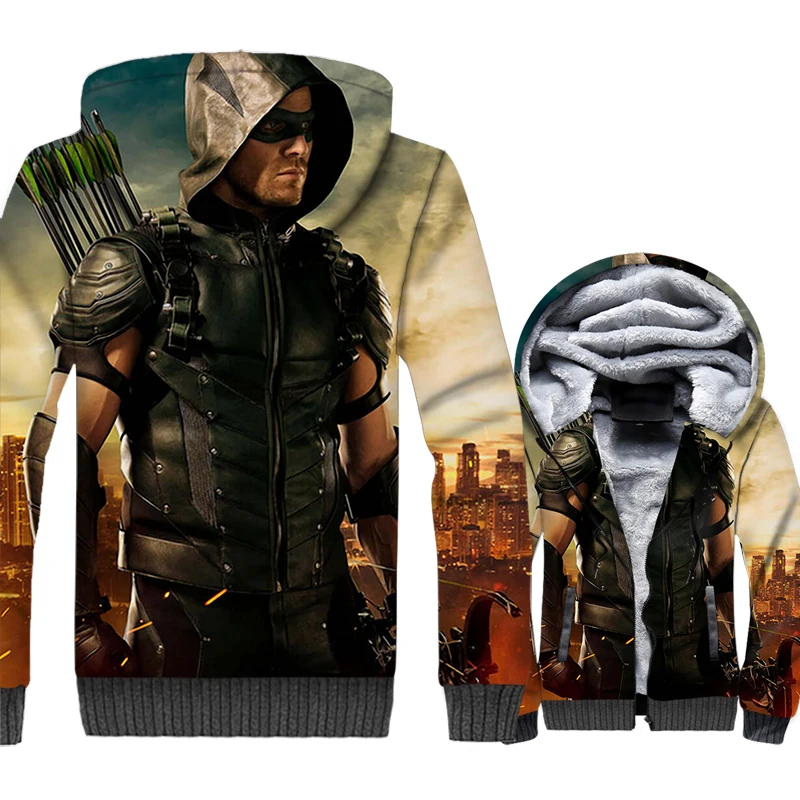 

Superhero Arrow Men's Hoodies 2018 Winter Zipper Mens Jacket Streetwear Sweatshirts Harajuku Unisex Anime Coat Gothic Tracksuits