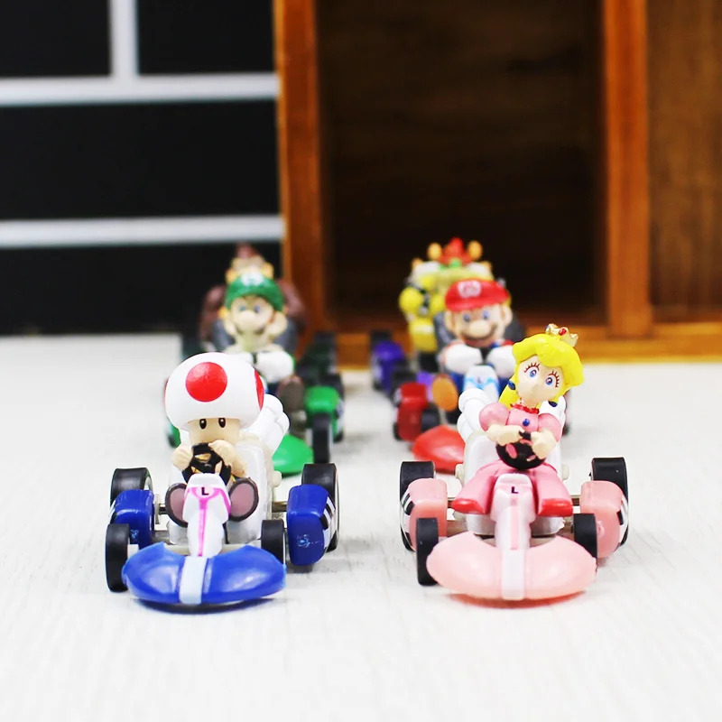 6pcs/set Super Mario Bros Kart PULL BACK Car Figures Kart PULL BACK Cars Figures super mario kart figure