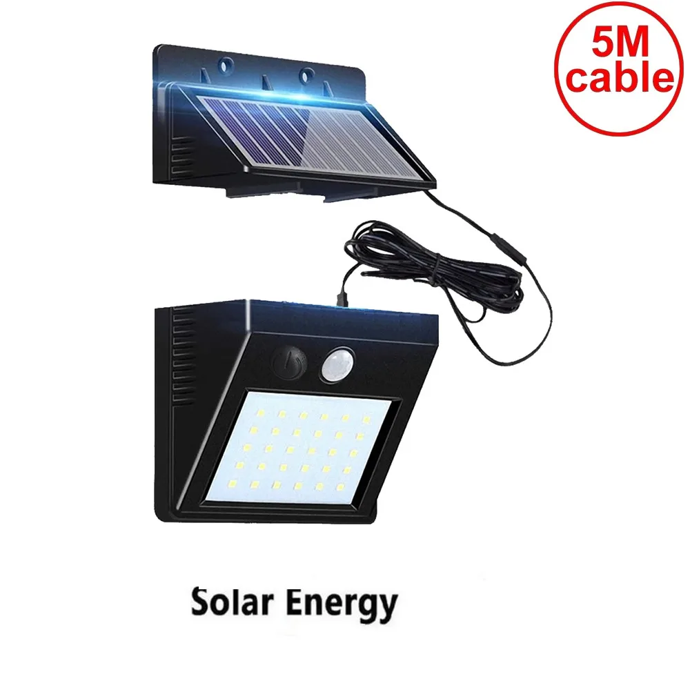 

30 led solar light split panel waterproof outdoor lamp for garden yard door garage patio lantern security indoor lights 5M cable