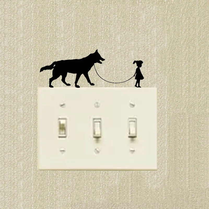 

Girl Walking A Wolf Dog Creative Switch Sticker Vinyl Wall Decal 2SS0884