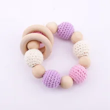 Buy Baby Bracelet Crochet Beads Wooden Ring Organic Rattle Toys Teething Toy DIY Nursing Accessories Traning Teeth Baby Teething Free Shipping