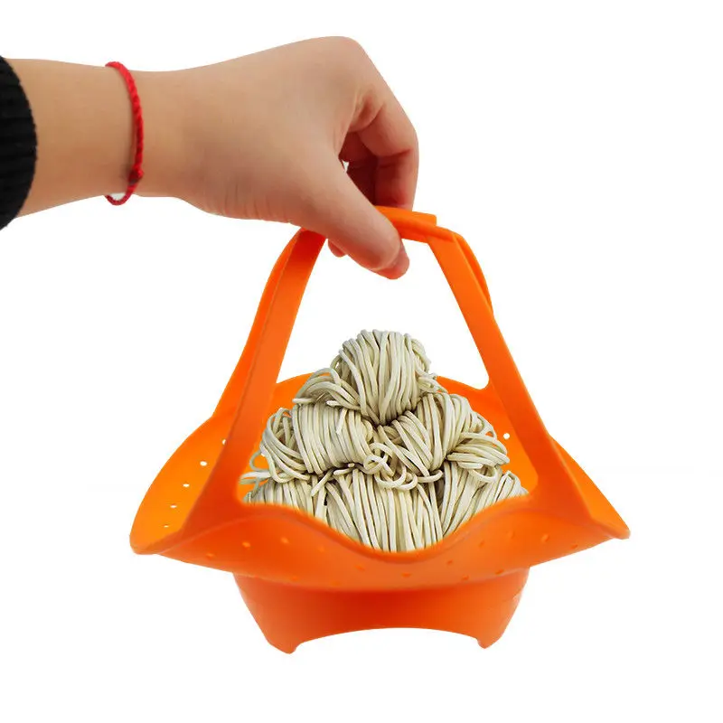 Silicone Steamer Instant Pot Basket Strainer W/Long Handle For Safe Removal