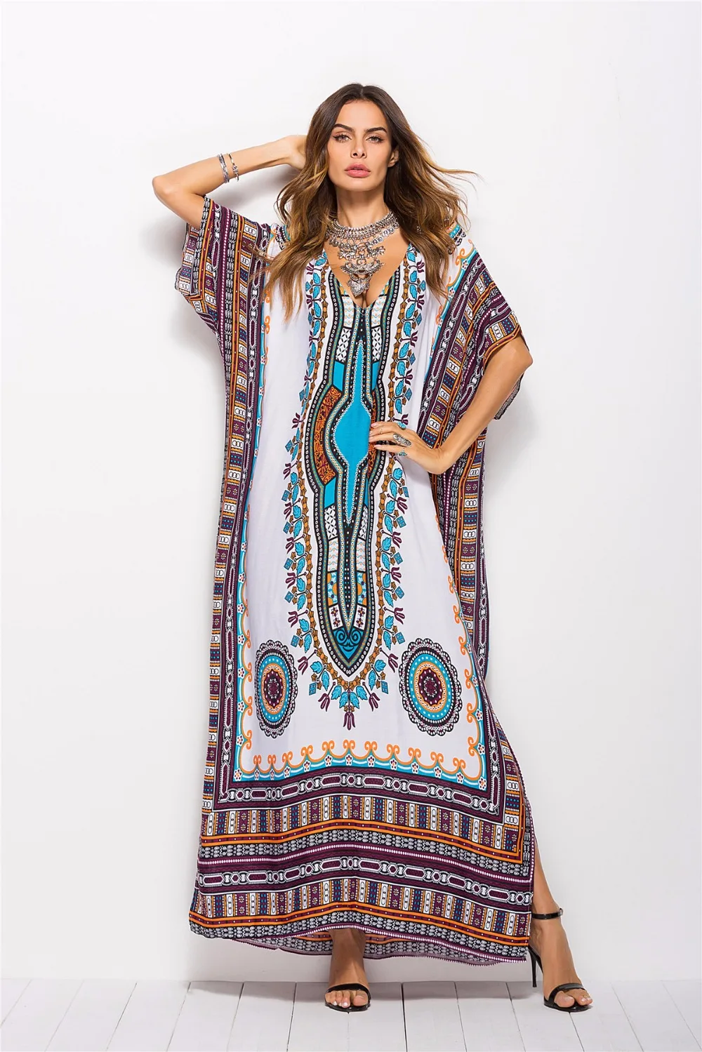 Women African Skirt Suit Attire Outfit Boho Dashiki Ethnic Brown Free Size