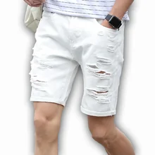 Мужские джинсовые шорты, тонкие, большие размеры, повседневные, длина до колена, короткие, с дырками, джинсовые шорты для мужчин, новинка, летние, белые, синие, черные