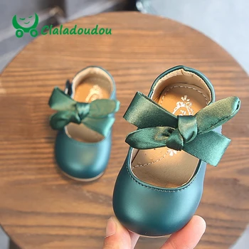

Claladoudou11-15.5CM Toddler Bowtie Cute Girls Flat Shoes Baby Girl Fashion Pu Leather Children Brand Pink Flat Beige Dress Shoe