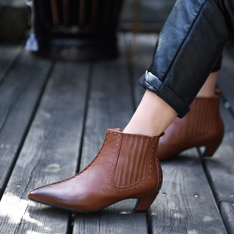 Artmu Original 2018 New Retro Genuine Leather Pointed Toe Ankle Boots Thick Heel Chelsea Boots Handmade Women Boots 890A-1 цена Artmu Original 2018 New Retro Genuine Leather Pointed Toe Ankle Boots Thick Heel Chelsea Boots Handmade Women Boots 890A-1 цены онлайн