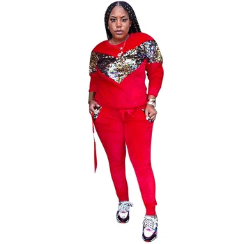 

autumn and winter sequins women's new 2 piece suit jumpsuit velvet jumpsuit casual jumpsuit XXL large size women's