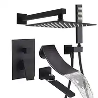 BAKALA Black Stainless Steel in Wall Shower Set Rainfall Bathroom Shower Faucet Wall Shower Hot and Cold Mixer Handheld Spray