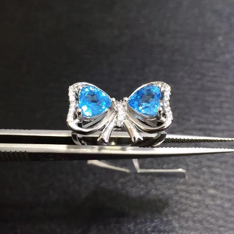 Qi Xuan_Blue Stone Bowknot ювелирные изделия Rings_Finger Rings_S925 Твердые серебряные модные синие кольца производитель прямые продажи