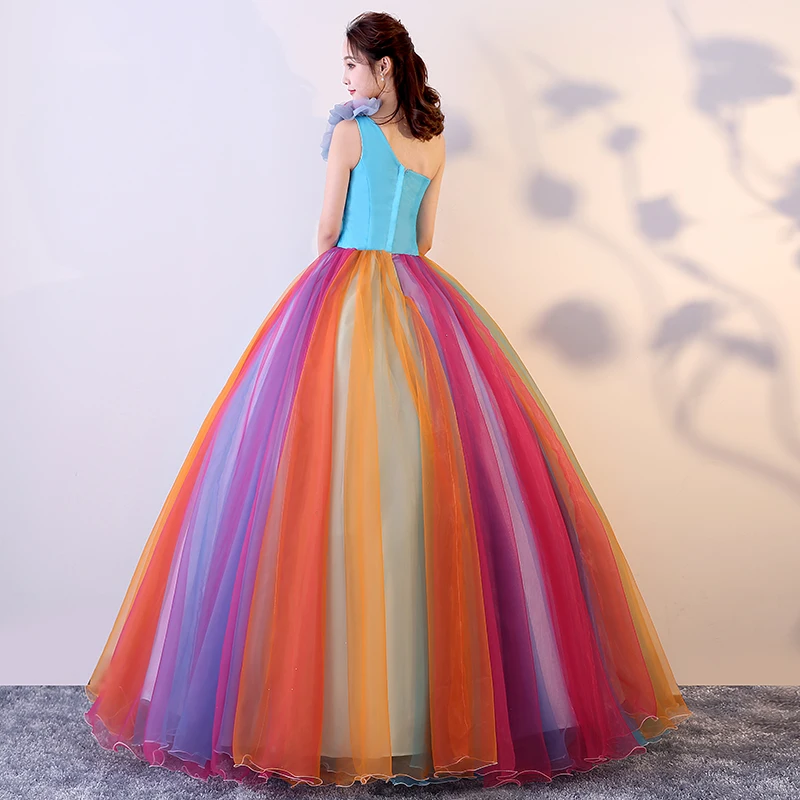 ruthshen Romantic Colorful Organza Ball Gown One Shoulder Quinceanera Dresses Beautiful Party Flowers Dresses Vestidos