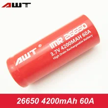 26650 Rechargeable Battery AWT font b Vape b font Mod Battery 26650 3 7V 4200mAh 60A