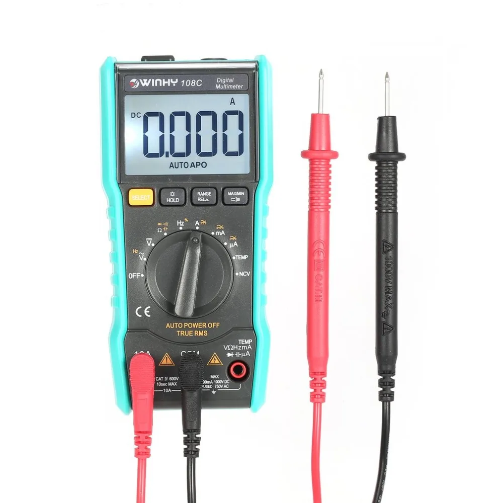 

Pocket Digital Multimeter Tester True RMS AC/DC Volt Amp Ohm Frequency Temperature NCV Test Meter LED Headlight 108A 108C