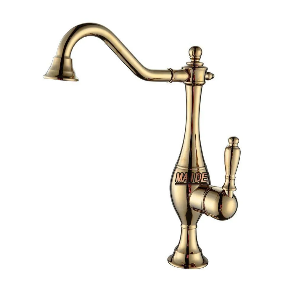 luxury titanium gold solid brass classic single handle high arc gold kitchen sink faucet with swivel spout - Kitchen Sink Titanium luxury titanium gold solid brass classic single handle high arc gold kitchen sink faucet with swivel spout - Kitchen Sink Titanium