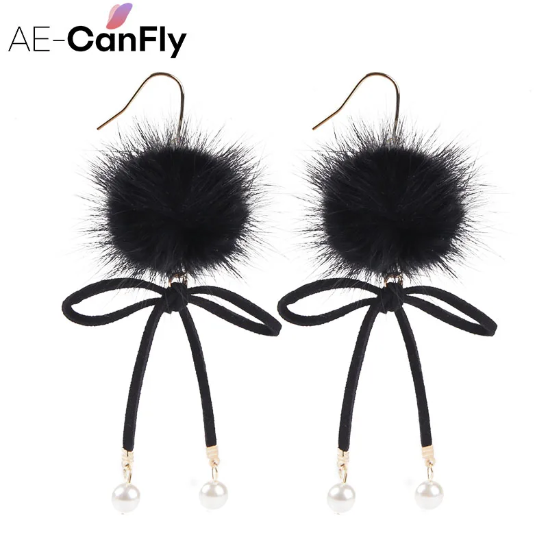 Buy AE CANFLY Lady Cute Fur Ball Earrings Bowknot