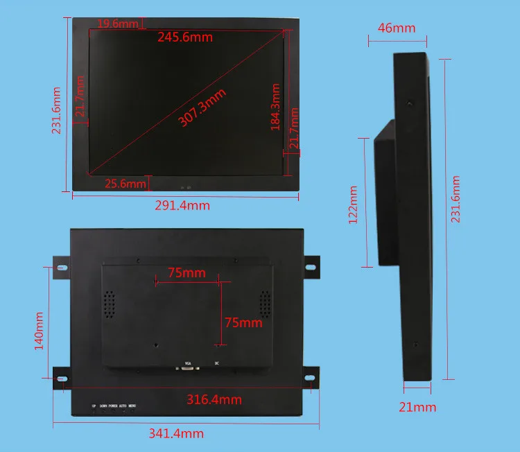 12 "ЖК-монитор/Дисплей VGA/DVI/USB Интерфейс металлический корпус сопротивление Сенсорный экран встроенные рамки промышленных Управление