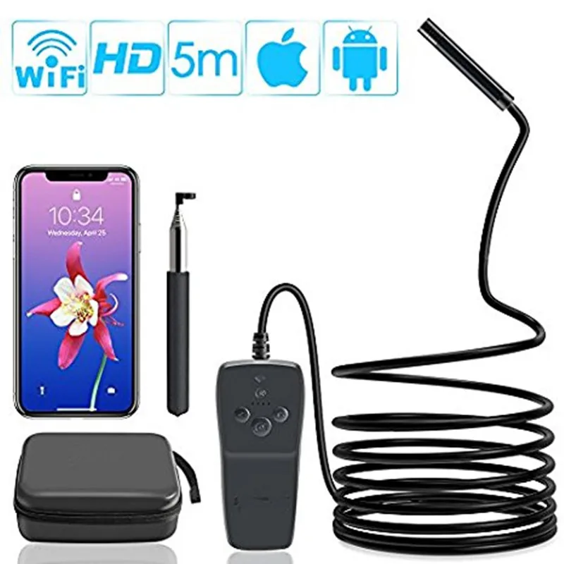 

LETIKE Wireless Endoscope 2.0 Megapixels HD 1080P Semi-rigid WiFi Inspection Camera Borescope with 8 LEDs for iPhone Android
