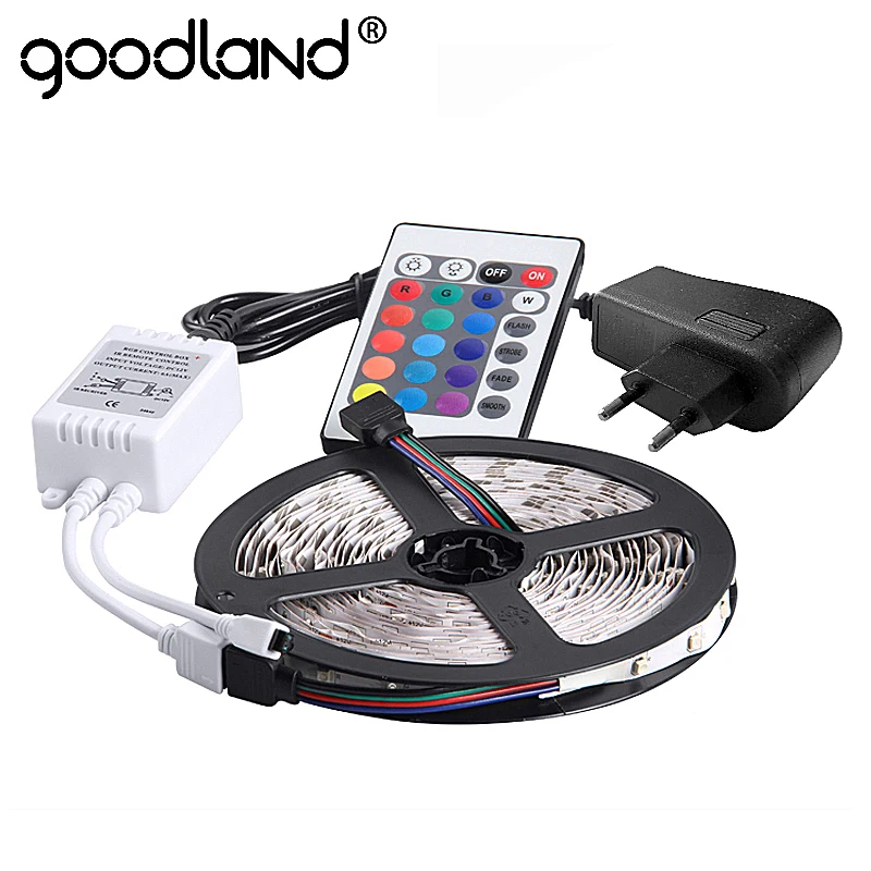 Goodland RGB Светодиодная лента светильник 2835 SMD 5 м 300 светодиодный s гибкий светильник ИК пульт дистанционного управления 12 В 2 а адаптер питания светодиодный лента