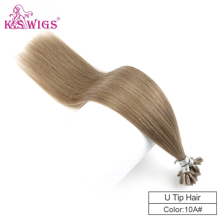 K.S парики Remy капсулы ногтей U наконечник человеческих волос для наращивания кератин предварительно скрепленные двойные нарисованные прямые fusion волосы 16 ''20'' 24 ''28'' - Цвет: 10A