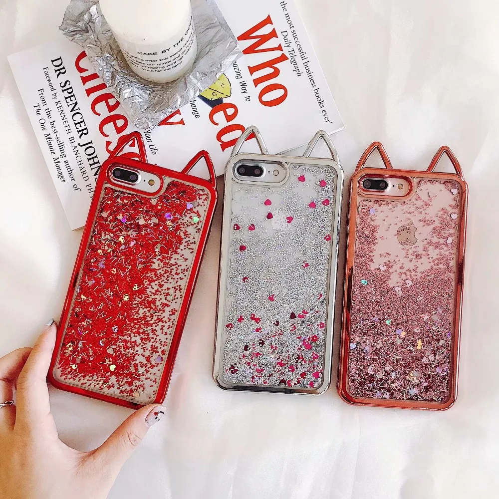 Милый Кот уха жидкость чехол для iPhone 7X8 6 S Plus защитный кожух корпус аксессуары |