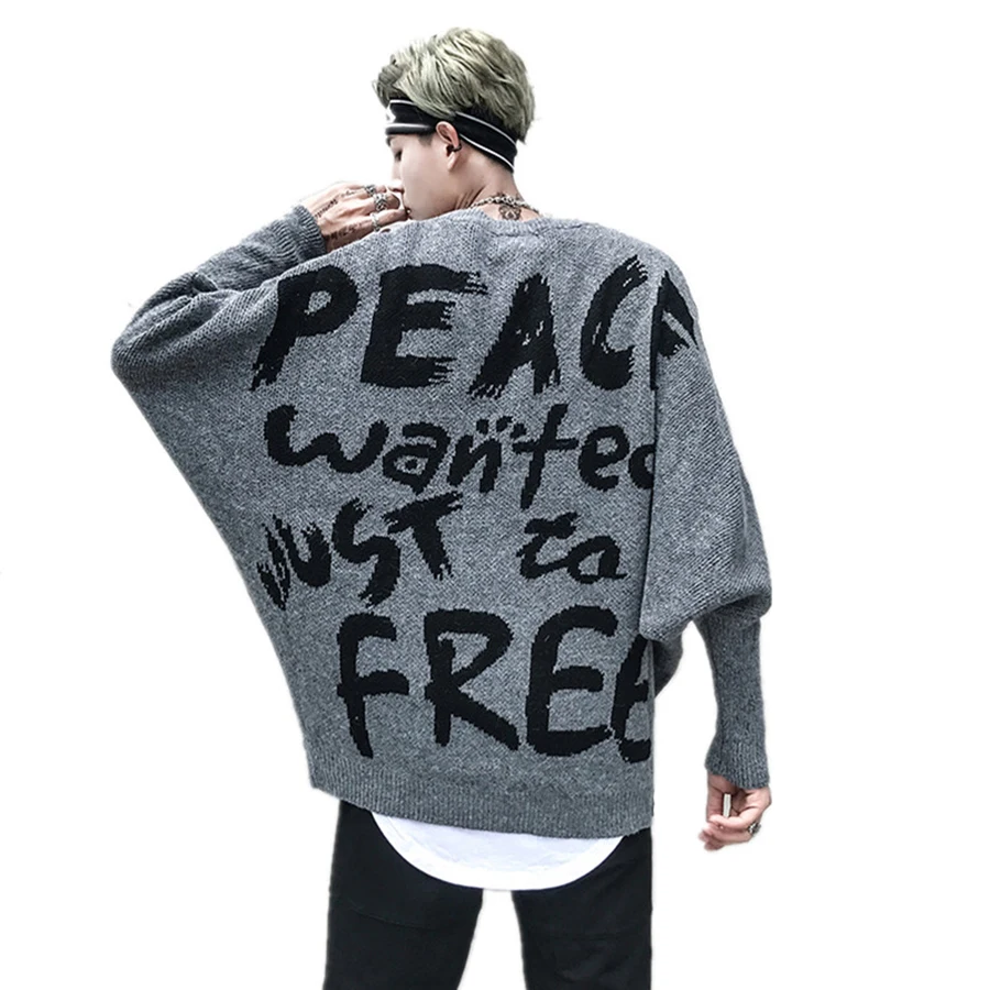 

Letter Men Hip Hop Sweater Streetwear Print Cashmere Knitting Man Pullover Korean Fashion Clothing Oversized Modis Sueter Hombre