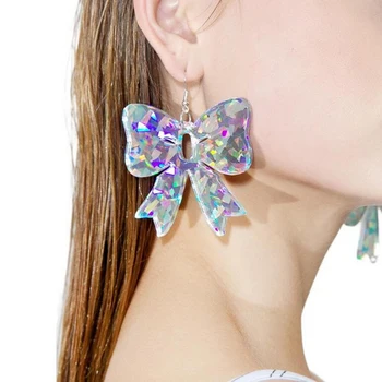 

New design punk rock acrylic Dazzle colour hyperbole butterfly drop earrings for women club jewelry hip hop bowknot earrings